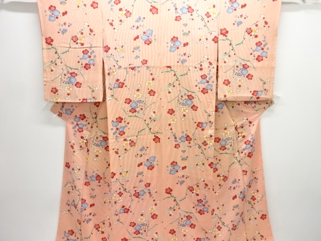 JAPANESE KIMONO / ANTIQUE TAISHO ROMANTIC STRIPED / BRANCH / PLUM PATT